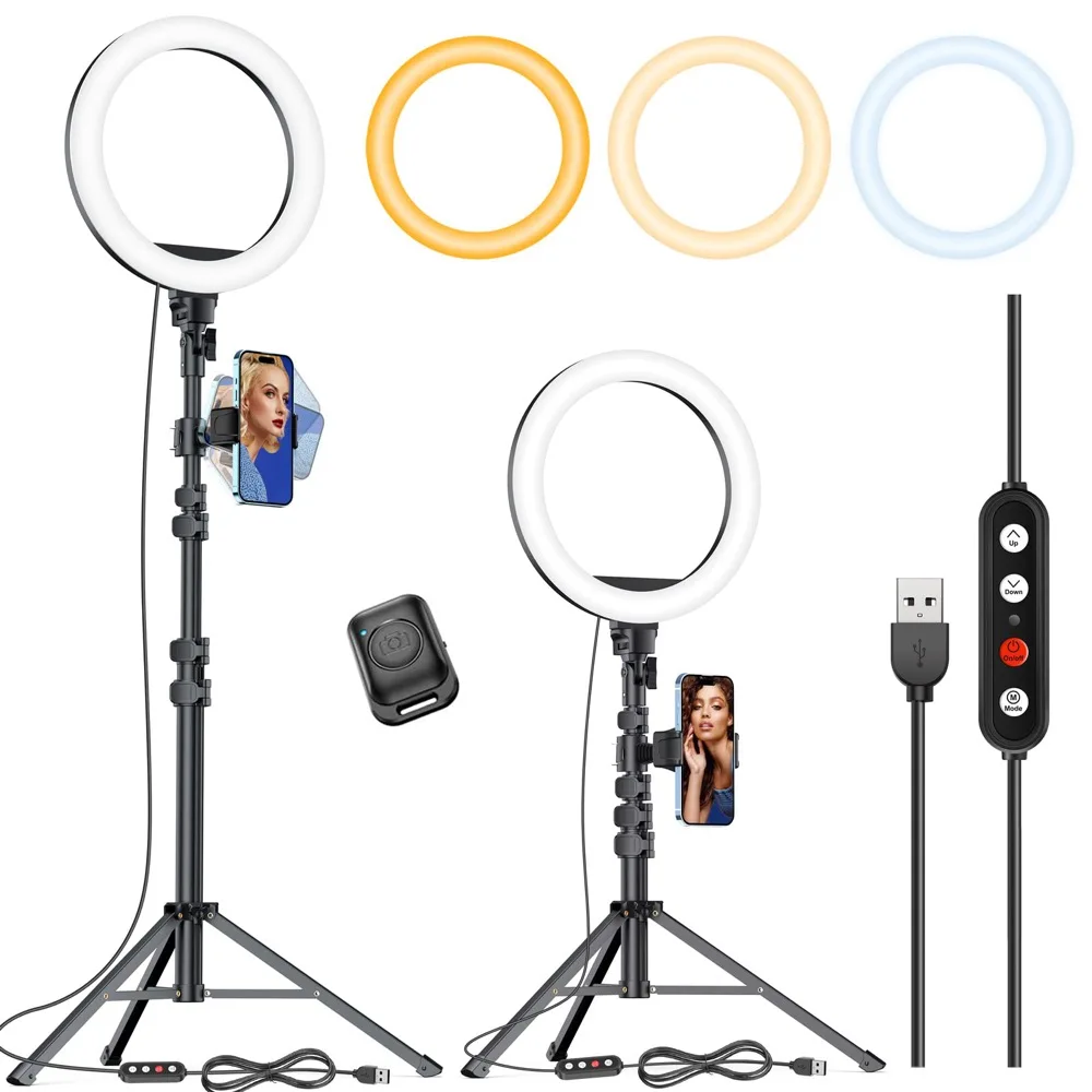 

10.2 Inch Selfie Ring Light with Adjustable Tripod Stand & Phone Holder for Live Stream/Makeup Upgraded Dimmable LED Ringlight