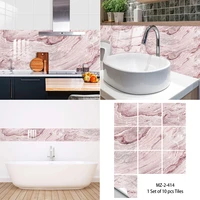 10pcs pink marble texture tiles stickers kitchen backsplash oil proof bathroom cupboard home decor self adhesive art wall decals