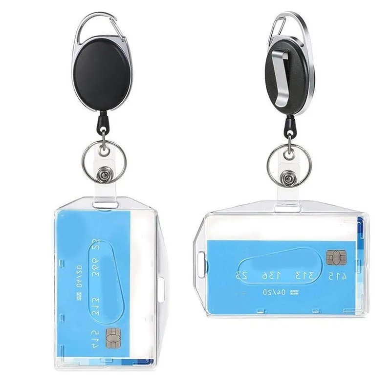 

Belt Chest Pocket Clip Badge Reel Horizontal Vertical Dual-purpose ID Card Holders Work Card Name Badges Sleeve with Retractable