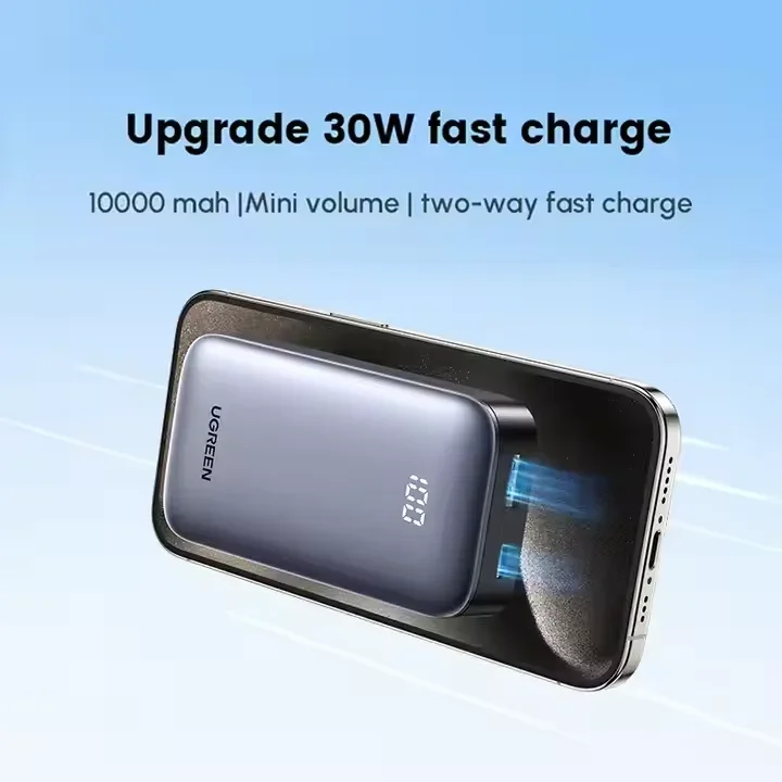 UGREEN Портативный мини-банк питания 30 Вт материал ABS тип C двойной USB A емкость