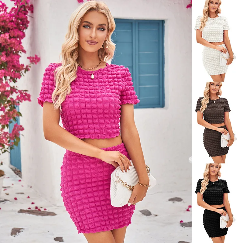 

Clothing Summer Fashion Y2K Outfits For Women 2023 Festival O Neck Short Sleeve Crop Top Mini Skirt Two Piece Set Streetwear