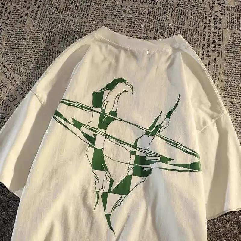 

American Cotton Dark Retro Short Sleeve T-shirt for Men and Women Couples Fashion Cartoon Print Loose Versatile Casual Top Ins