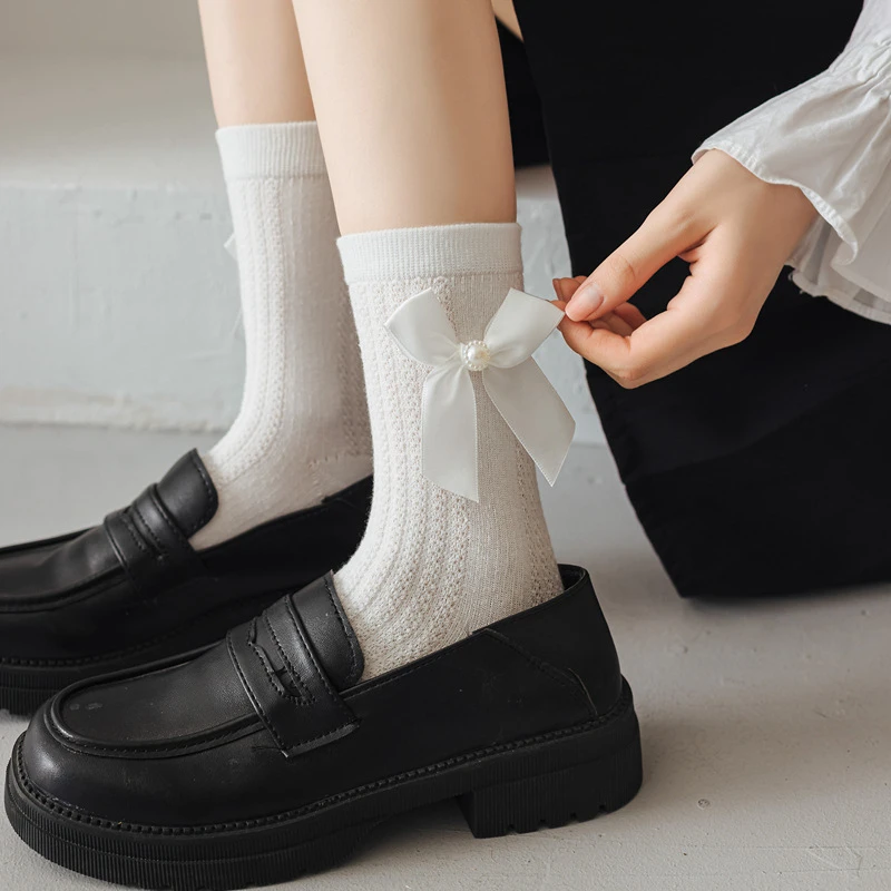 Женские носки с бантом из 100% хлопка милые Jk до середины икры для женщин оптовая