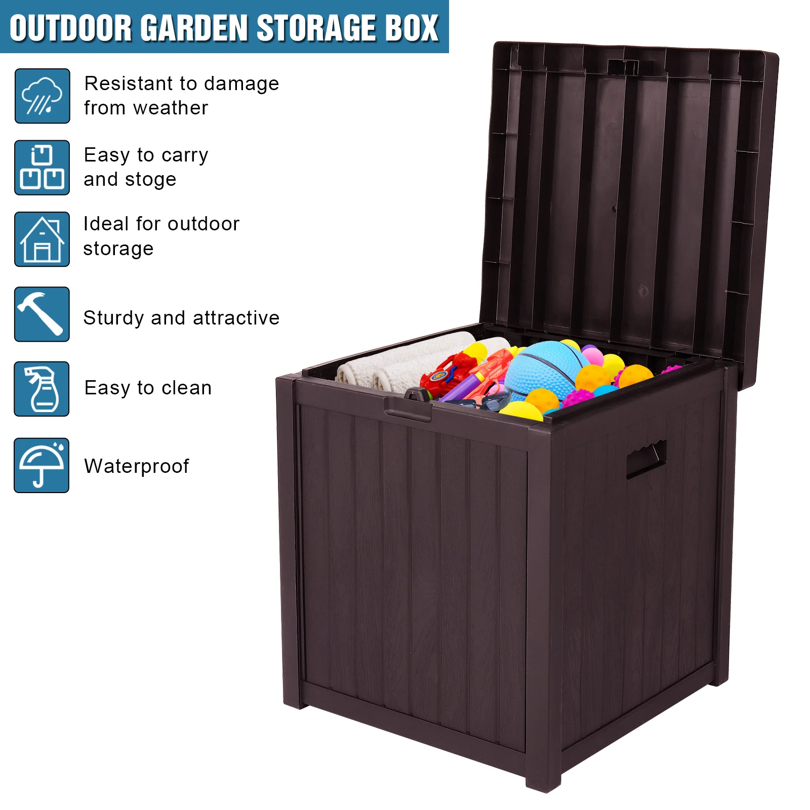 

51gal 195L Outdoor Garden Storage Deck Box Chest Tools Plastic Waterproof Cushions Toys Storage Bin Organizer