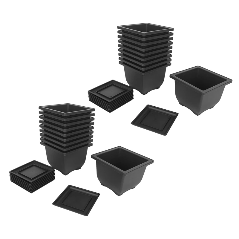 

20 PCS 5.1 Inch Plant Pot Square Plastic Bonsai Training Pots With Pallets Trays Succulent Pots Container For Garden
