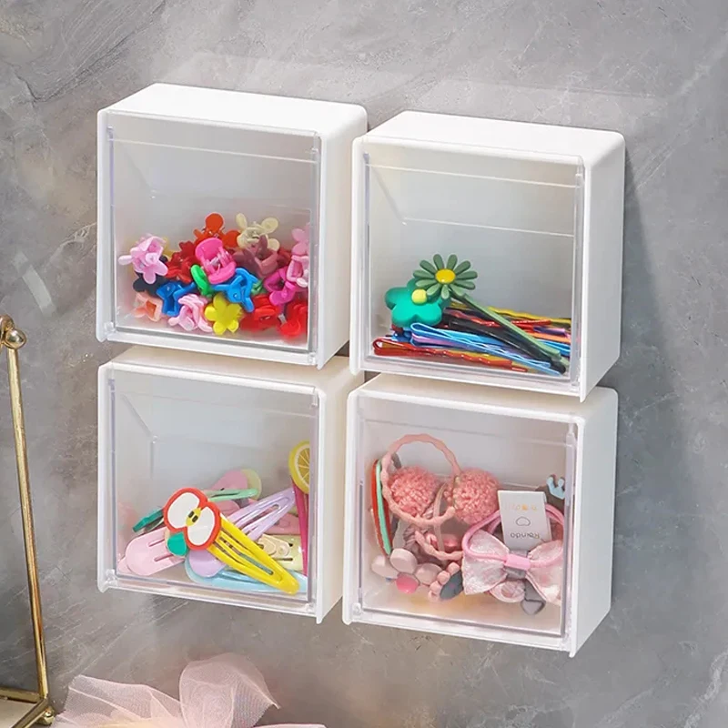 

Organizer Mounted Cosmetic Adhesive Holder Storage Bathroom Box Jewelry Sundries Case Cotton Wall Small Box Drawer Swabs Plastic