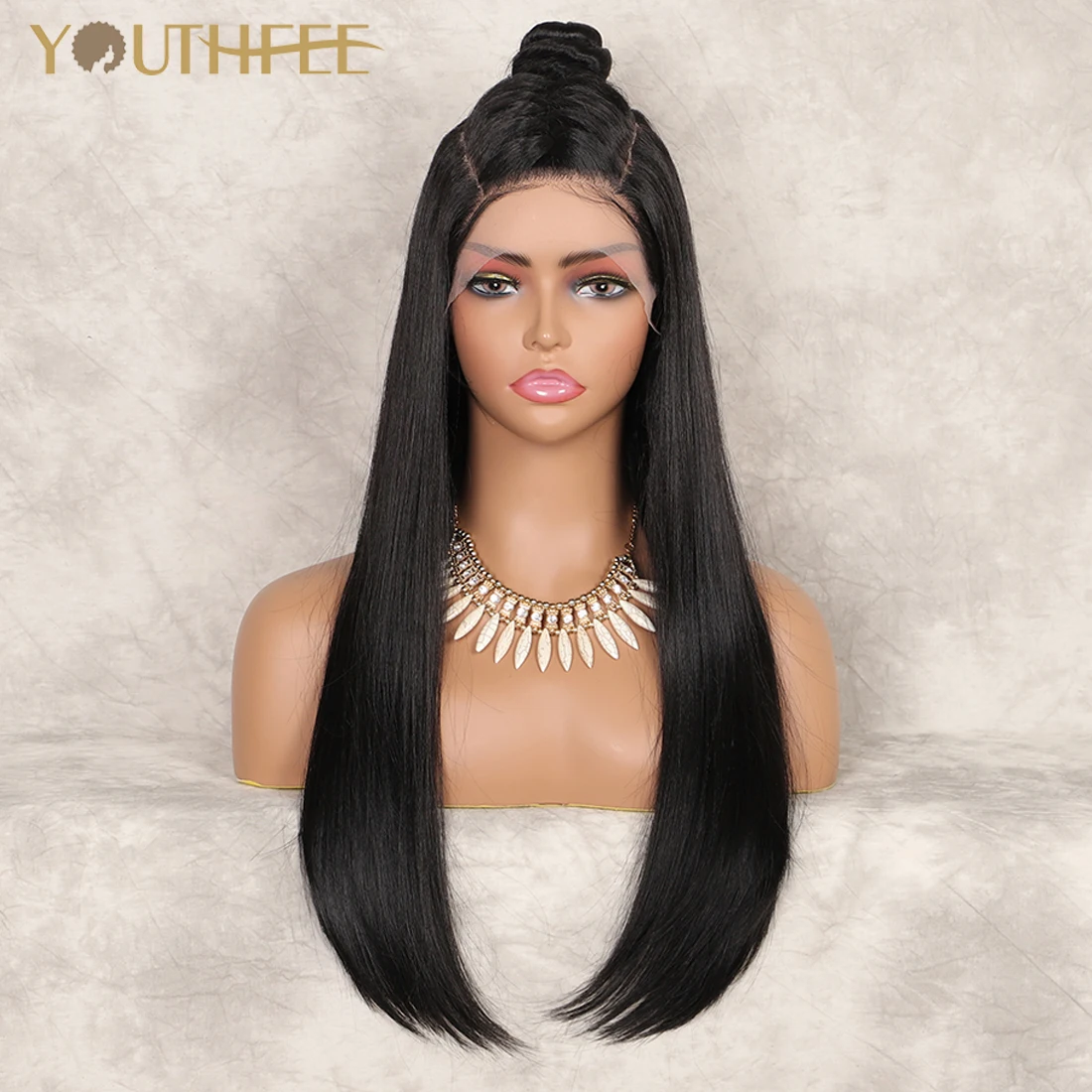 

Парик Youthfee 24 дюйма, прямые синтетические с U-образной вставкой, с плетеным верхом, с детскими волосами