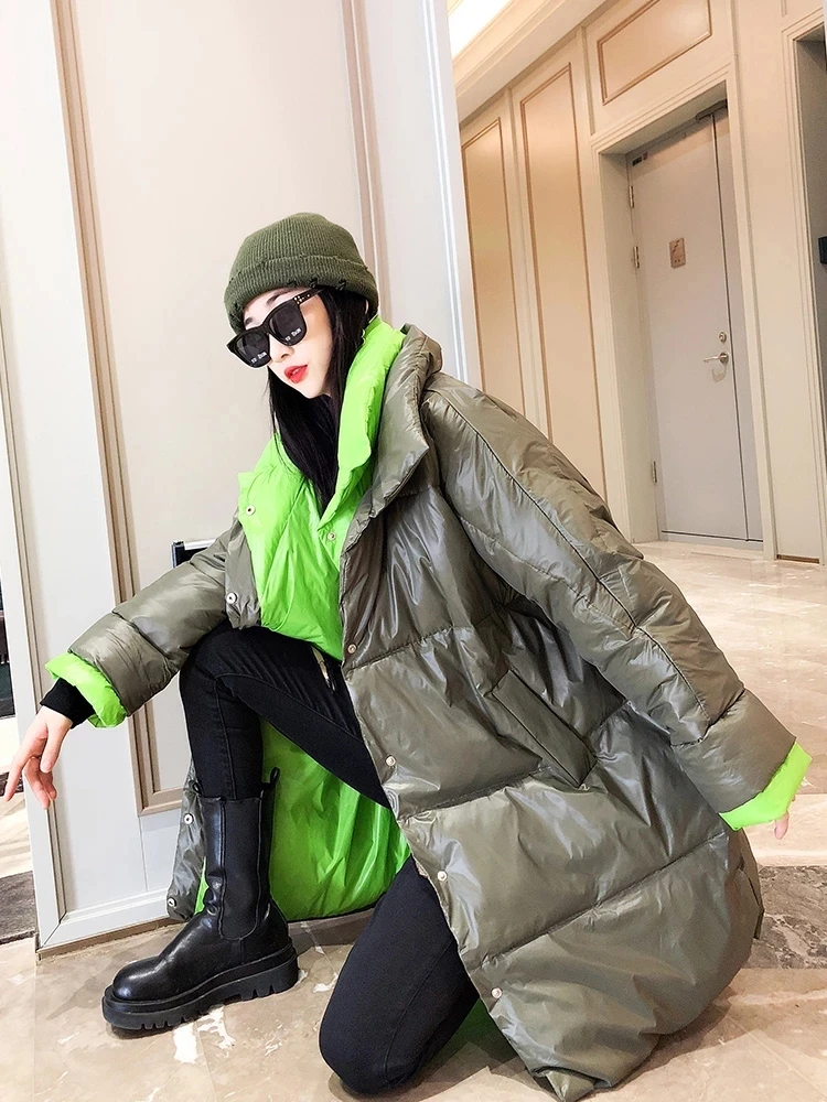 2023 Winter Long Parkas Women Korean Oversized Loose Puffer Jacket Female Long Big Size Warm White Duck Down Coat Parka Outwear