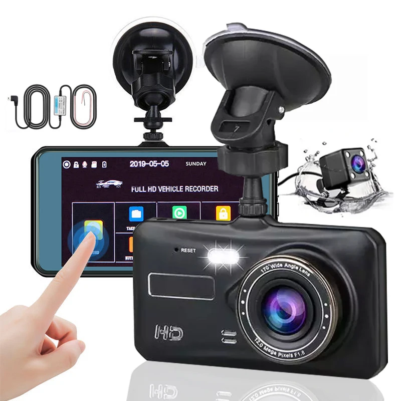 24H Surveillanve 4.0 Touch Dash Cam Front and Rear Camera CAR DVR Car Video Recorder Vehicle Black Box FHD 1080P Night Vision