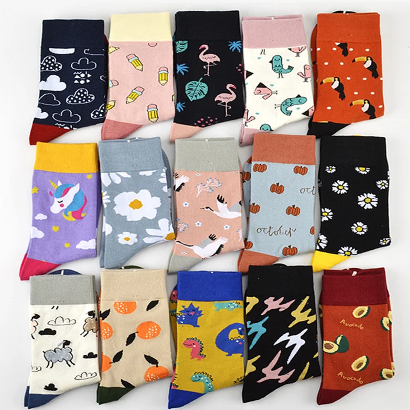 

Мультяшные хлопковые чулки для мужчин и женщин, японские фрукты и животные карамельных цветов, Необычные носки, фабричные зимние носки ...