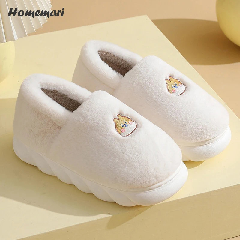 

Теплые пушистые тапочки на толстой мягкой подошве, домашние тапочки для мужчин и женщин, плоская подошва, однотонные Нескользящие, обувь дл...