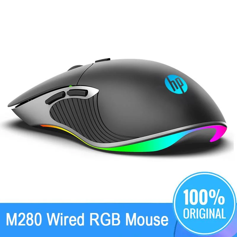 

For hp Genius Game Mouse m280 6400 dpi Adjustable Wired rgb Led Mice Million Colors Editing Ergonomic Macro Gamer Mouse For PC