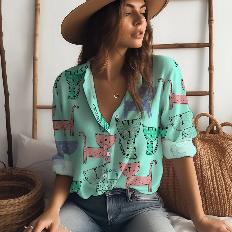 Новинка 2024 женские рубашки 3D цифровая печать четырехсторонняя эластичная ткань