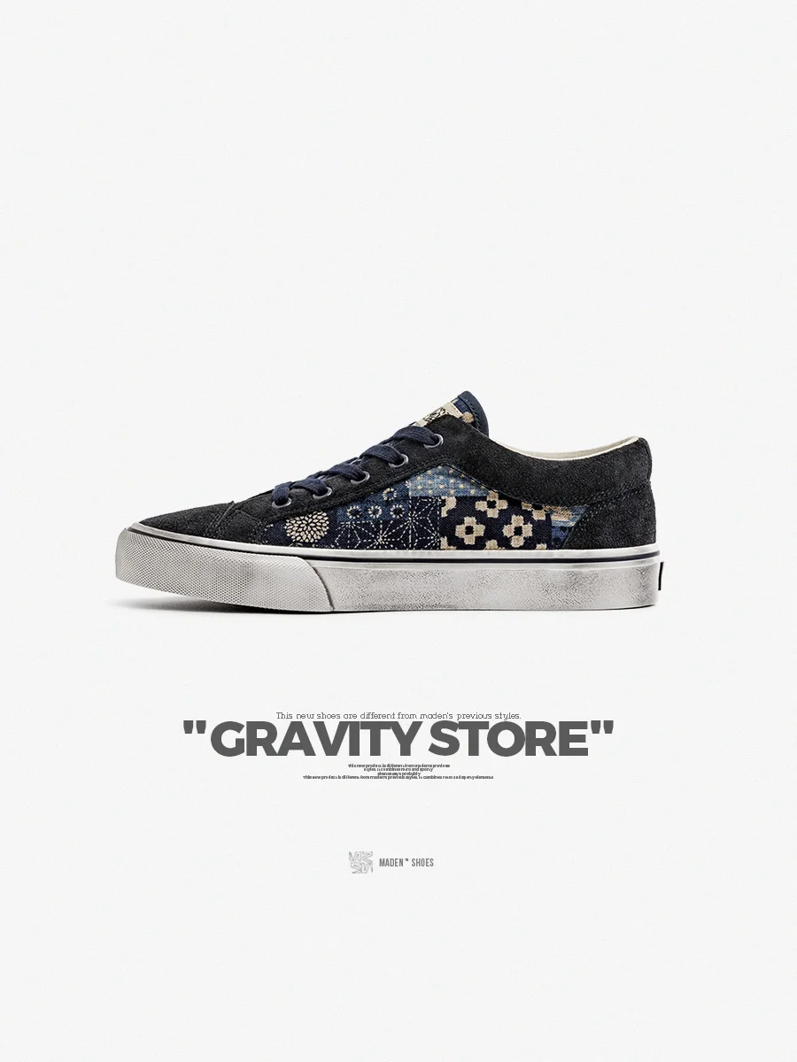 Maden Japanese Cashew Flower Canvas Shoes for Women Boro Style Low-top Flat Fashion Sneakers Unisex Y2K Casual Comfort Shoes