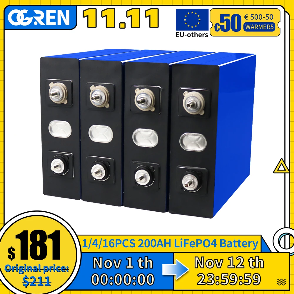 Najtaniej 3.2V Lifepo4 Bateria 200AH 1/4/16 Sztuk Akumulator Litowo-żelazowo-fosforanowy DIY 12V 24V 48V RV Wózek Golfowy Magazynowania Energii łódź