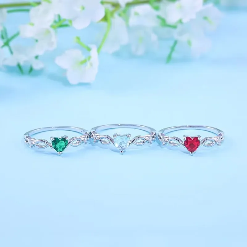 Brand Women's Simple Heart Ring  Cute  Girlfriend Romantic Birthday Gift Fashion Zircon Jewelry