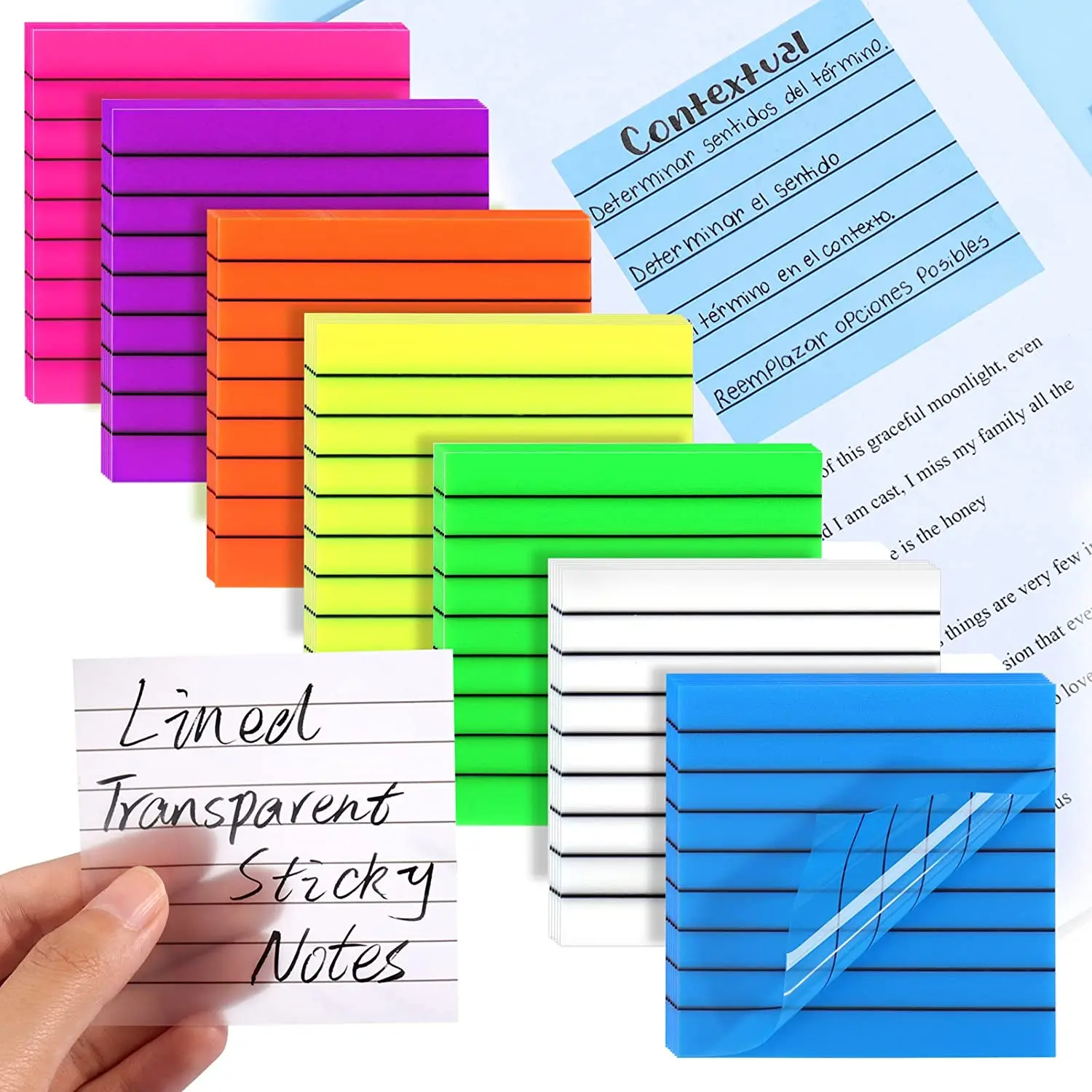

100 sheets Lined Transparent Sticky Memo Fluorescent Posted Waterproof Colorful Notes Sticker Paper School Stationery
