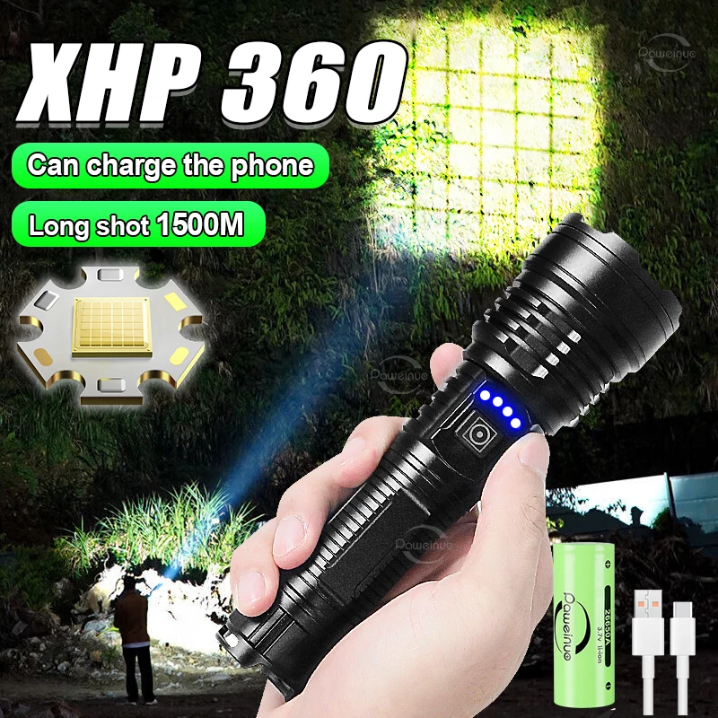 

XHP360 LED Flashlights 2023 USB Rechargeable 36 Core Torch Light Long Shot 26650 Powerful Outdoor Flashlight Waterproof Fishing
