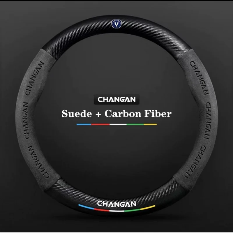 

Car Suede Carbon Fiber Non-Slip Steering Wheel Cover For Changan CS55 CS15 CS75 Plus CS35 CS85 CS95 CX70 Eado CX20 Alsvin Hunter