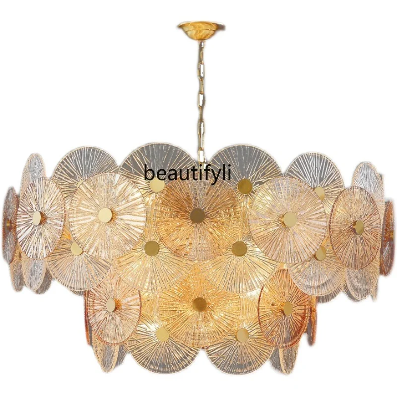 

yj Post-Modern Lamp in the Living Room Italian Light Luxury Bedroom Dining Room Warm Atmosphere Glass Chandelier