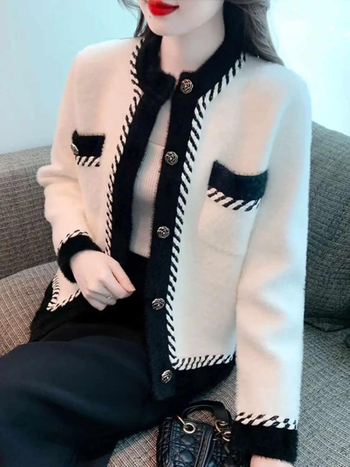 QWEEK Old Moneys французский винтажный ретро кардиган женский трикотаж модный шикарный