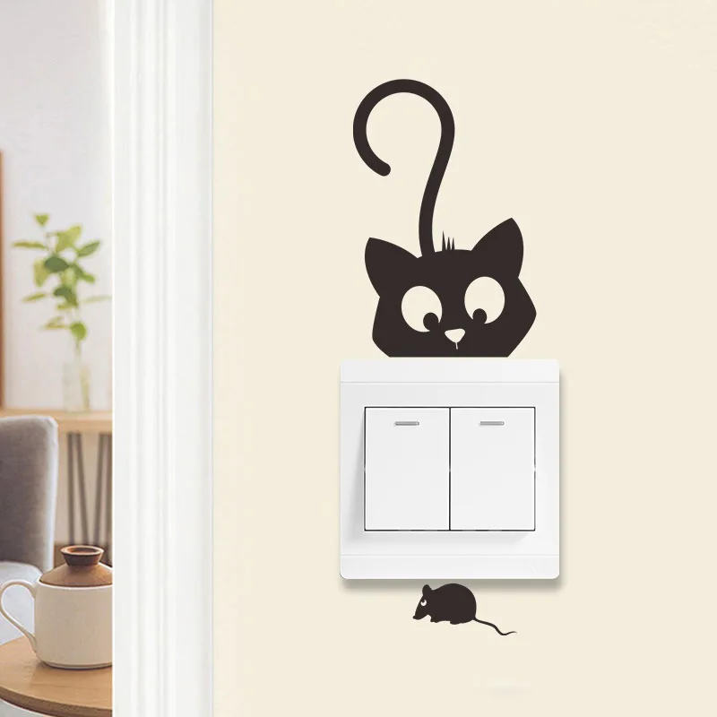 

Cartoon Cat and Mouse Switch Stickers Living Room Bedroom Porch Home Wall Decoration Wall Stickers Self-adhesive Animal Stickers