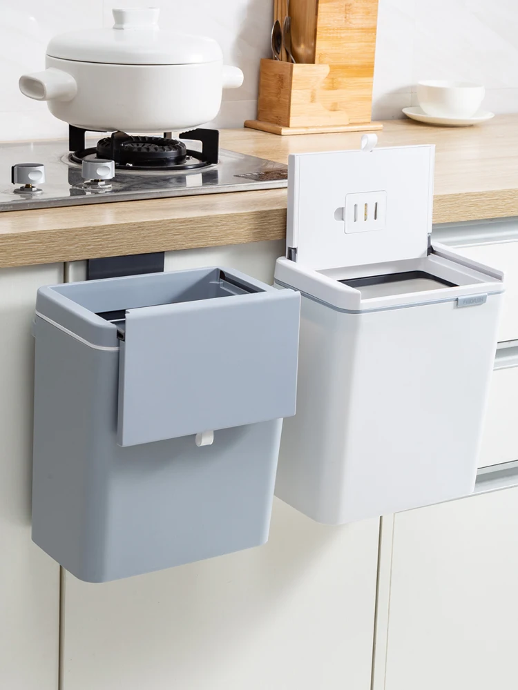 

Nordic Slide Type Wall Mounted Trash Can for Kitchen Cabinet Minimalist Waterproof Hanging Trash Bin for Toilet Bathroom