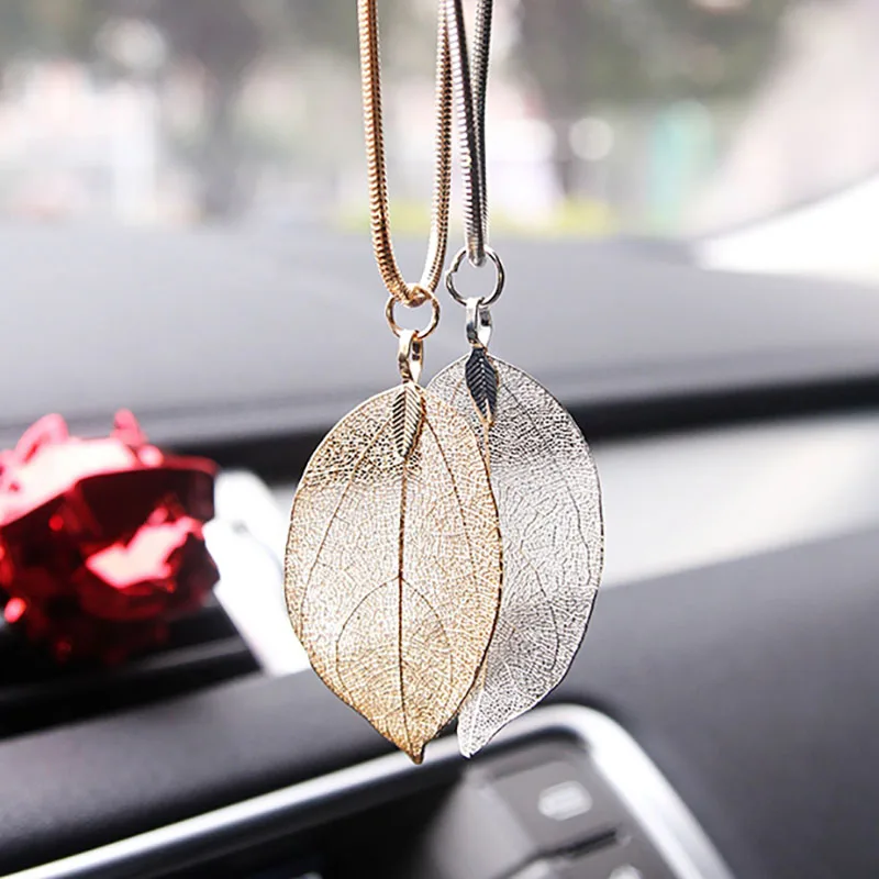 

Alloy Leaves Car Pendant Hanging Ornaments Handmade Decor Auto Rear View Mirror Car Interior Decoration Accesorios Coche