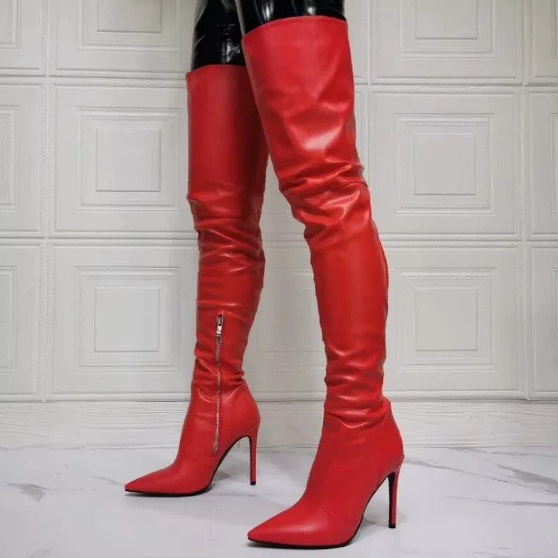 Фото ASHIOFU New Hot Womens High Heels Boots Sexy Night-club Party Prom Over Knee Boots Real-pics Evening Fashion Red  Winter Boots №5