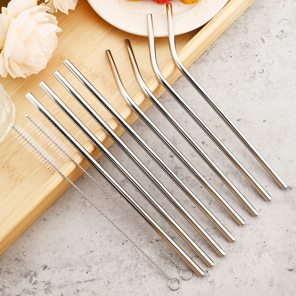 8 шт. серебряные изогнутые соломинки из нержавеющей стали 304 многоразовые для