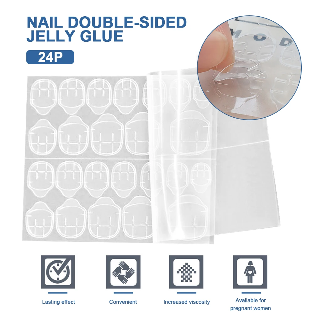 

10Sheets DIY Nail Tip Transparent Double Sided Self Adhesive Sticker Jelly Waterproof False Art Extension Glue Tool