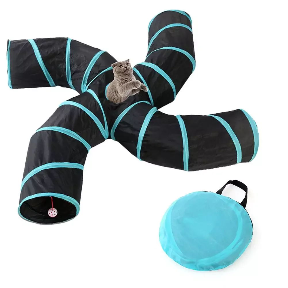

Foldable Pet Tunnel Toy Collapsible 4 Holes S-type Tent Tunnel Play Tube Toy Indoor Outdoor Training Toy Tubes