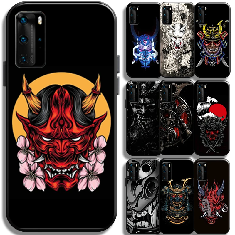 

Samurai Oni Mask Phone Case For Huawei P40 P40 Pro Lite 5G Funda Shell Liquid Silicon Shockproof Black TPU Carcasa Soft Cases