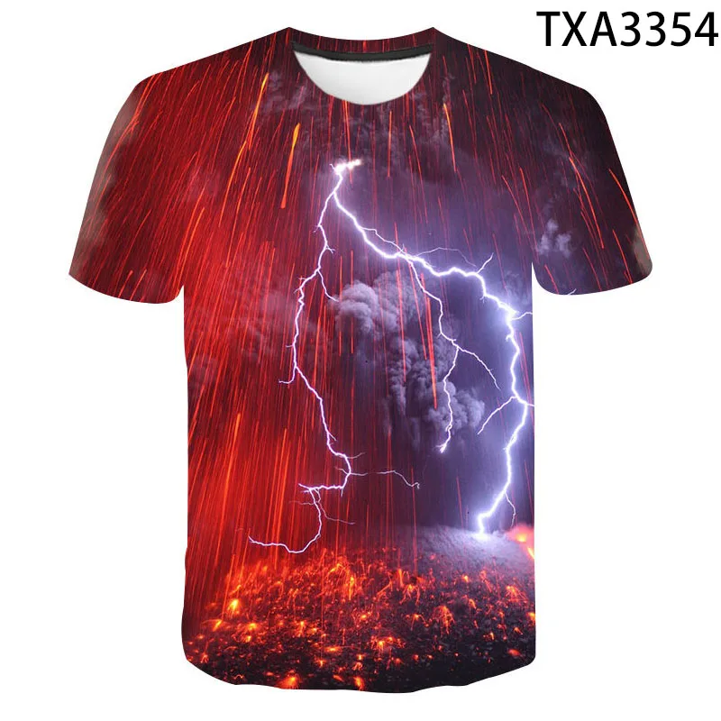 Фото Fashion Summer Thunderbolt T Shirt Men Women Children Lightning Flash 3D Print T-shirt Boy Girl Kids Short Slevee Tops Cool Tee №1