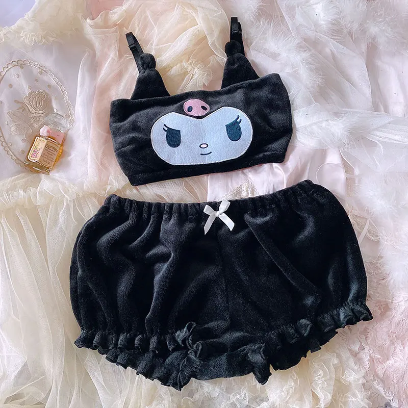 Plush Sexy Clothes Woman Two-piece Suit Y2k Cute Cartoon Anime Top Shorts Shorts Underwear Suit Lolita Girl Camisole Tee Womans