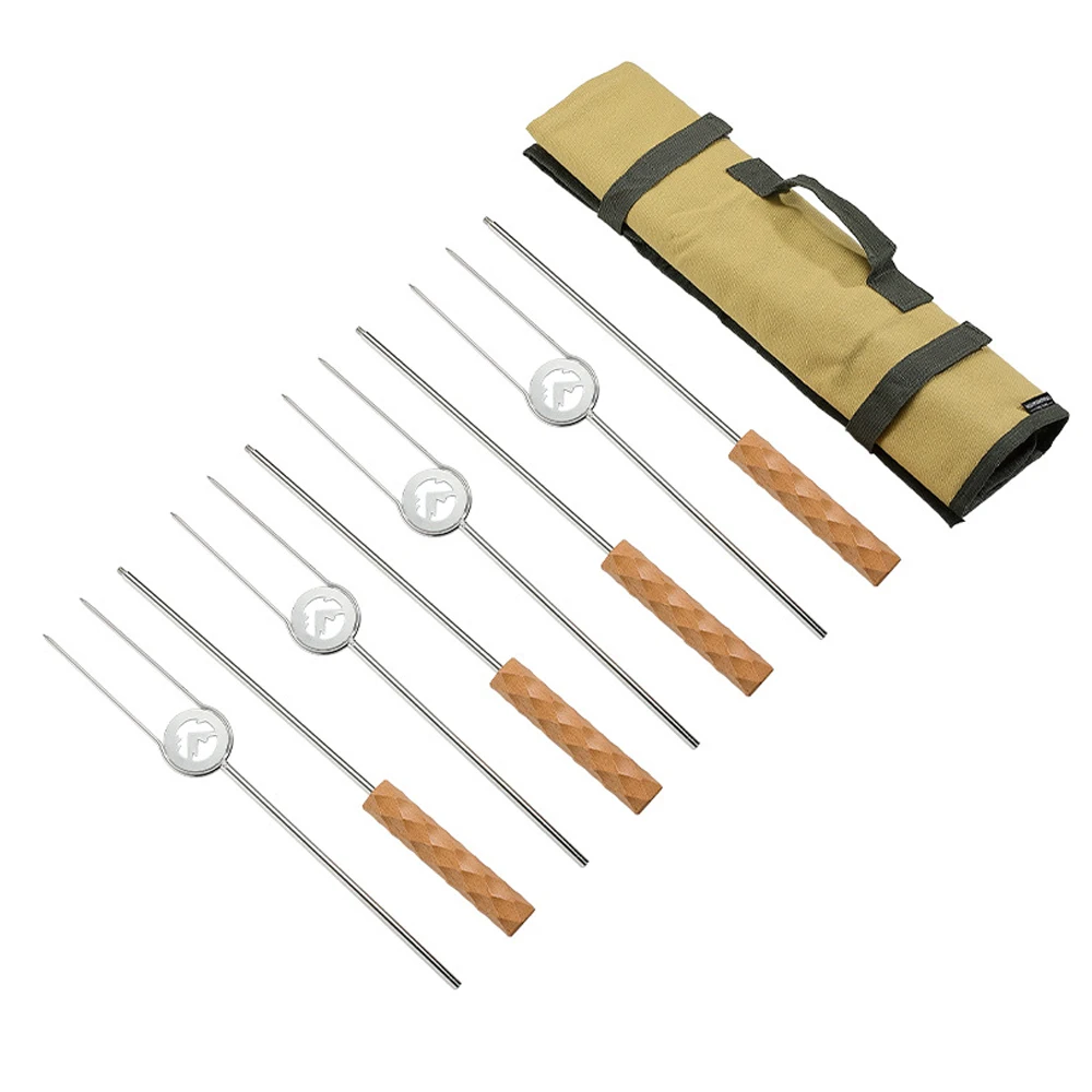 Roasting Forks With Storage Bag Outdoor Camping Picnic BBQ Skewers Beech Handle Scaldproof Heat Insulation Food Forks Set