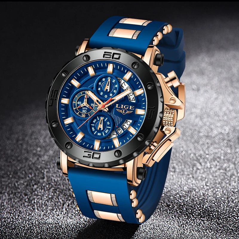 

Relogio LIGE Big Dial Watch for Men Sport Waterproof Chronograph Date Clock Brand Origin Quartz Men Watches Military Wristwatch