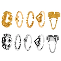 heart shaped ring five piece combination female creative geometric open chain index finger ring ins trendy jewelry