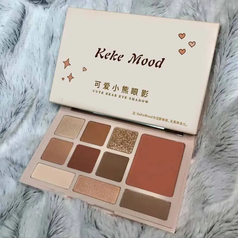 

Cute Bear Ten Colors Eyeshadow Palette Water Proof Sweatproof No Smudge Makeup Pearlescent Matte Earth Tones Fine Flash Cosmetic