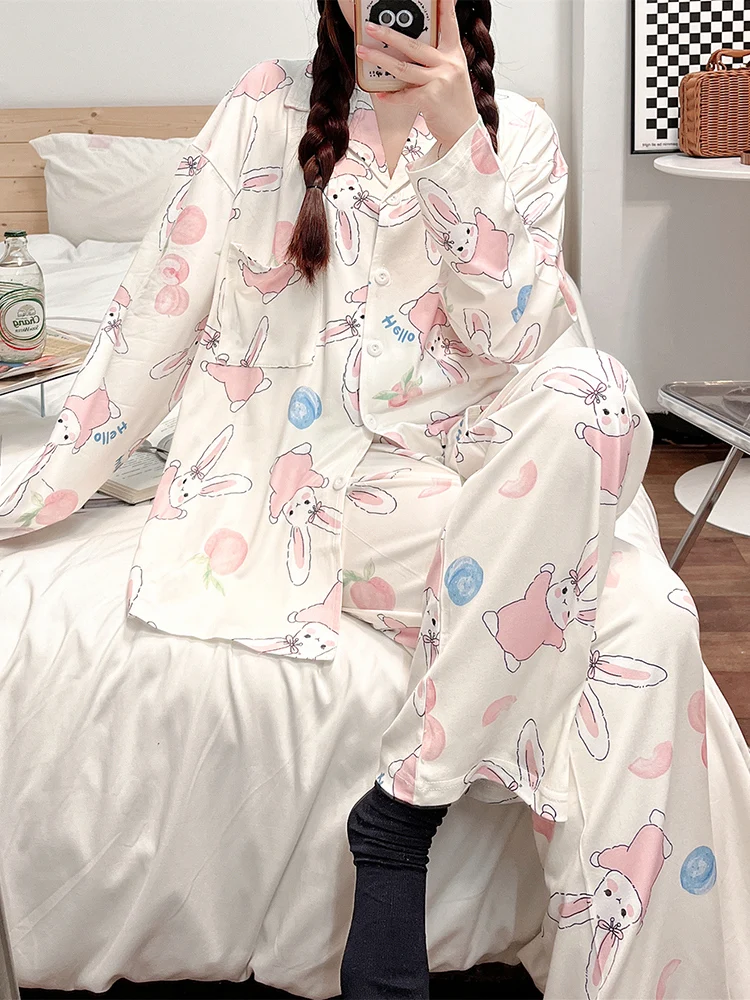 Весенне-осенняя милая пижама с героями мультфильмов для девочек женский костюм