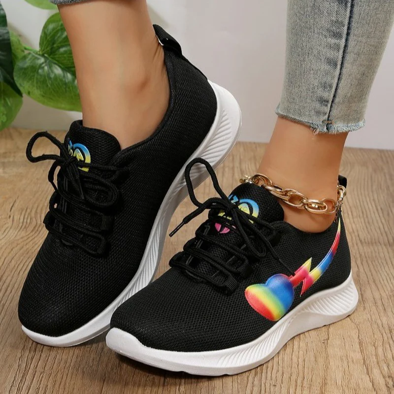 

Fashion Print Women's Sneakers 2023 Lace-Up Breathable Mesh Casual Shoes Woman Soft Bottom Non-Slip Ladies Sport Shoes