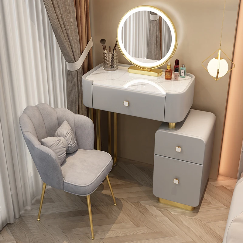 

Small Apartment Slate Solid Wood Makeup Table Light Luxury High-end Bedroom Dressing Table with Password Smart Fingerprint Lock