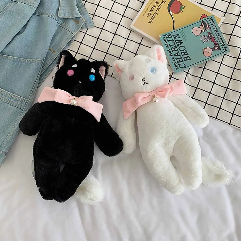

Cartoon Cat Plush Backpack Cute Animal Shoulder Handbag Keys Coin Purse Soft Stuffed Plushie Bags Kids Girl Birthday Gifts