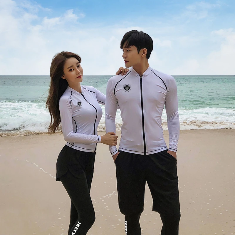 

Модный Купальник для пары в Корейском стиле с длинным рукавом, женские брюки, мужское солнцезащитное пальто, пикантный купальный костюм, же...