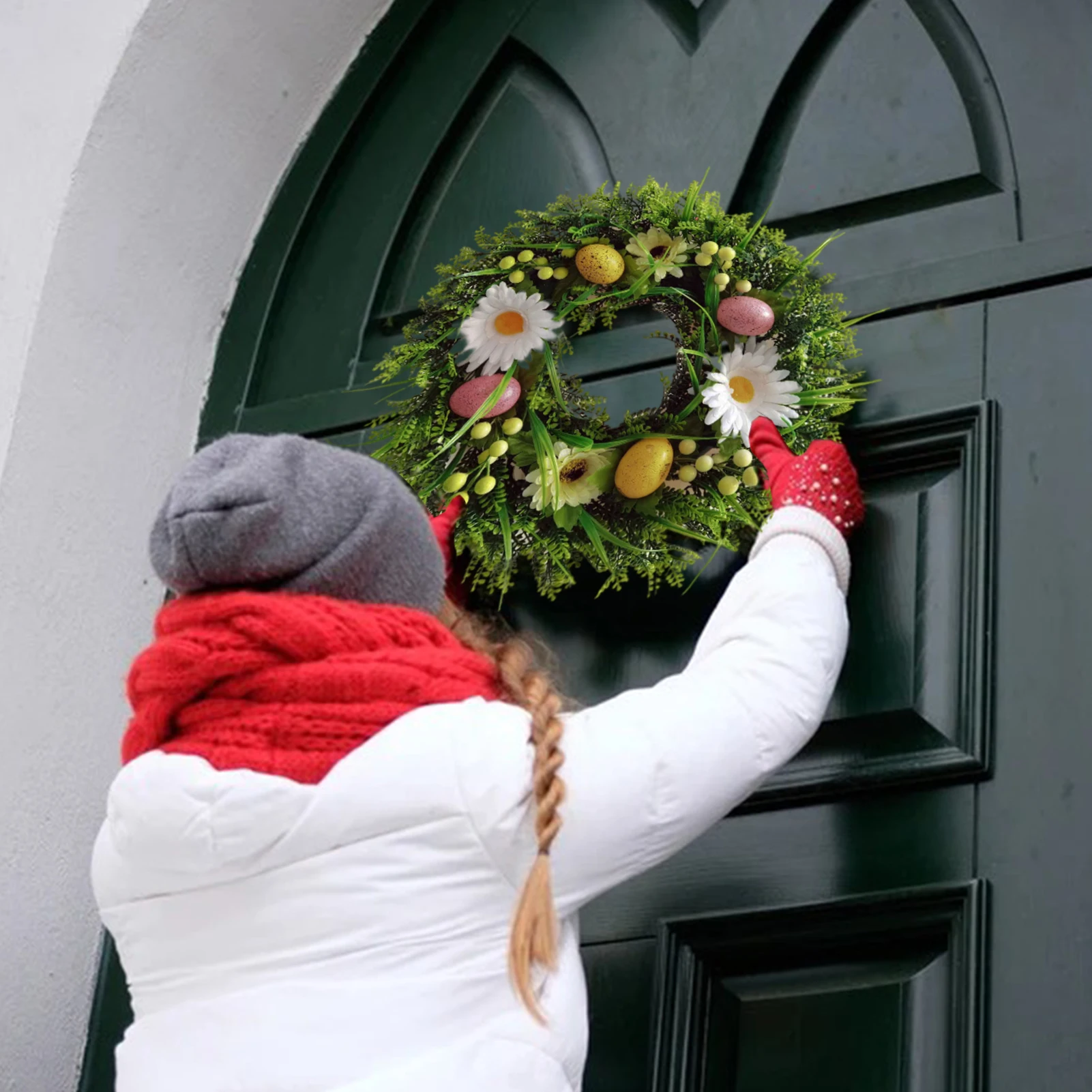 

2022 Happy Easter Bunny Egg Garland Home Outdoor Garden Door Wall Decoration Artificial Flower Easter Wreath Hanging Ornament
