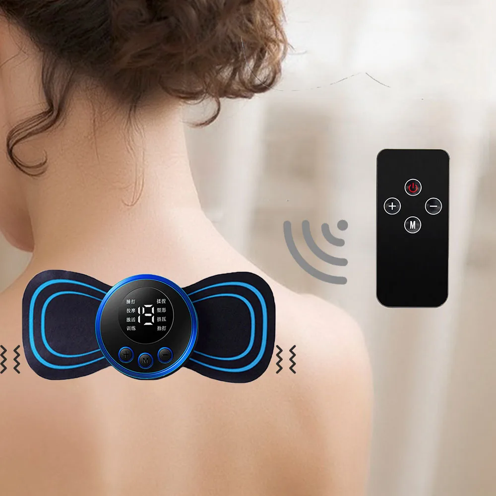 

1pc Portable Mini Ems Neck Electric Massager Relief Pain Rechargeable Back Patch Lcd Display 8 Mode Body Massage Relax Muscles