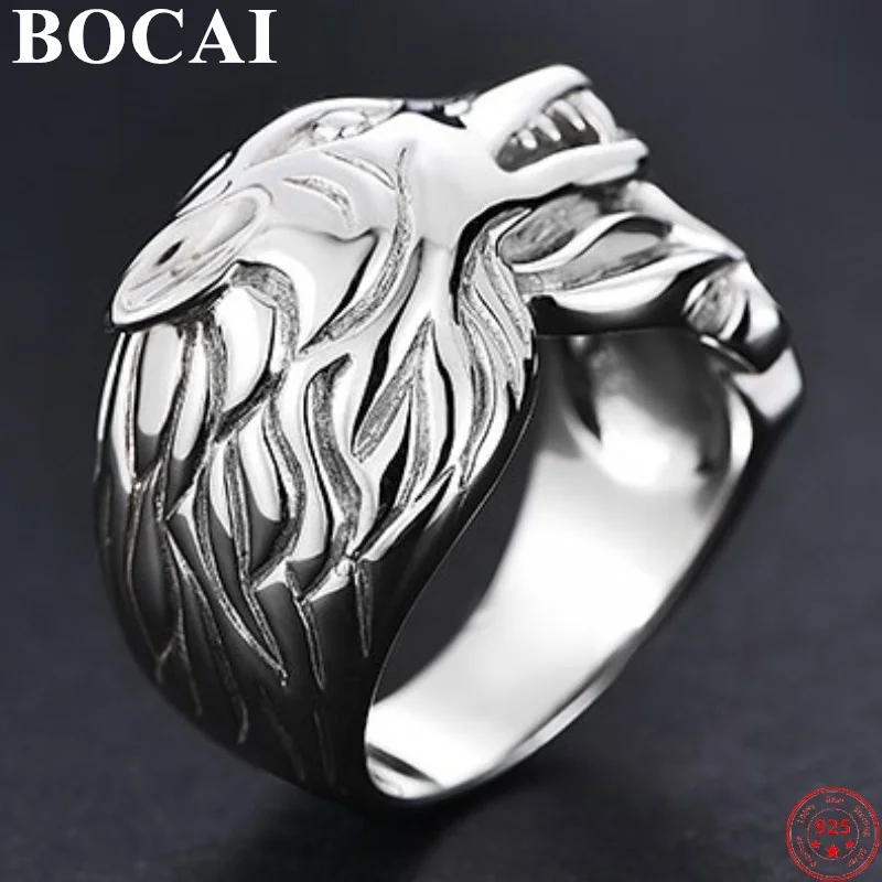 

BOCAI S925 sterling Silver rings Thai silver ring men's open tiger head silver combination process Silver Ring 2020 new fashion