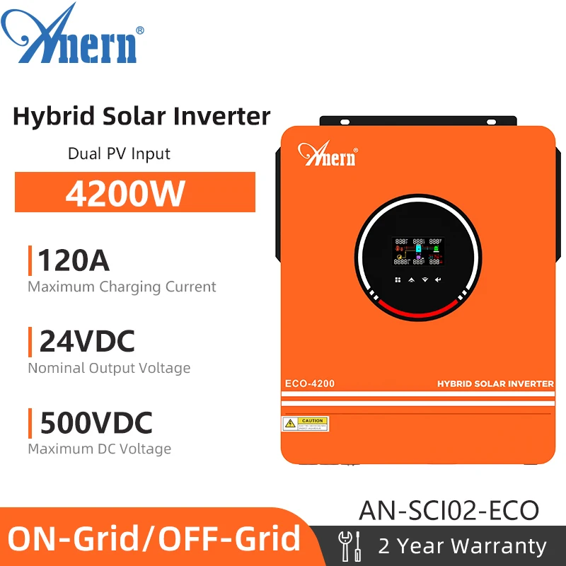 

Soalr Inverter 3600W 4200W MPPT 120A 500VDC PV Input 220VAC 24V Dual AC Output 4.2KW Pure Sine Wave hybrid inverter With WiFI