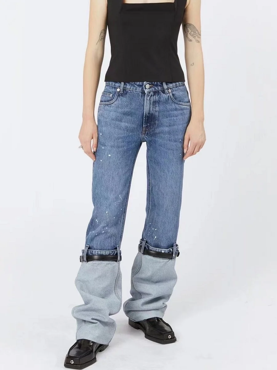 

Женские джинсы 2023, трендовые повседневные женские рабочие штаны из чистого хлопка с принтом, одежда y2k, новые высококачественные брюки, бюстгальтер traf