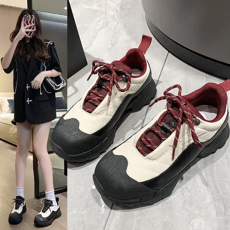 

Shoes for Women 2023 Spring Autumn Round Toe Casual All-match Lace-up Mixed Colors Korean Version Fashion Women Sneakers Zapatos